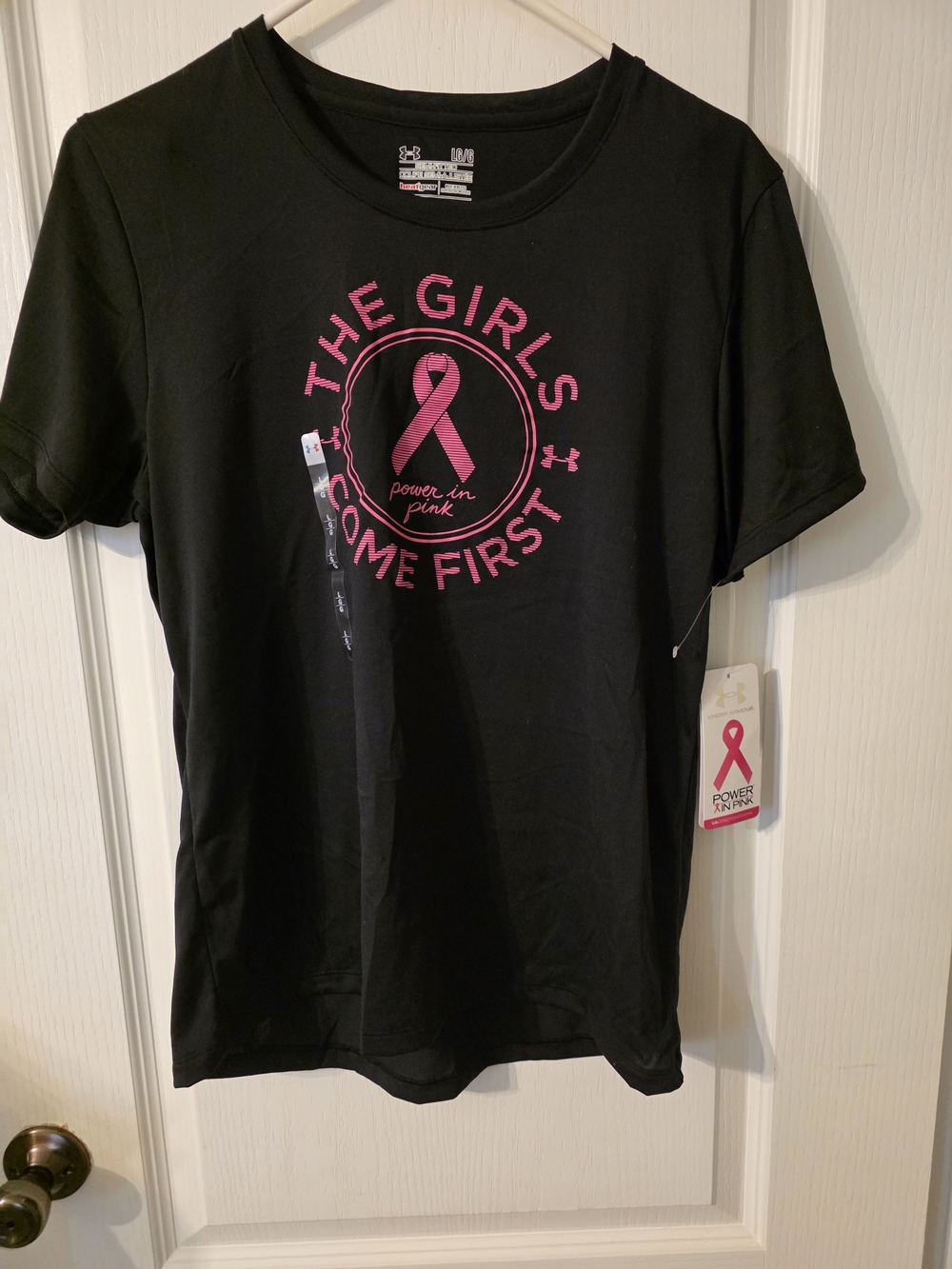 Under Armour Black Tee with Pink Breast Cancer Ribbon